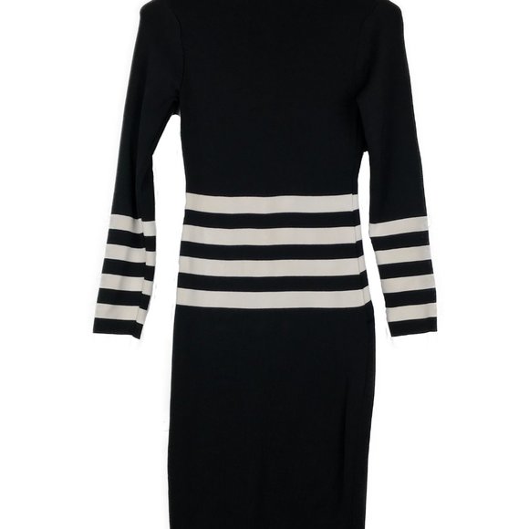 Codigo Black/White Striped Long Sleeves Knit Dress - Picture 2 of 7